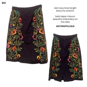 Moulinette Soeurs Dark Navy Embroidered Midi Skirt